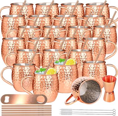 Gift Set] Moscow Mule Mugs Copper 540 ml Set of 6 Copper-Plated Stainless Steel Cups Handmade Copper Mugs with Handle for Chilled Cocktails and Cold Drinks