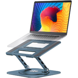 Adjustable Laptop Stand with 360° Swivel Base - Stable Ergonomic Foldable Laptop Riser for Desk - Compatible with MacBook Pro/Air & Notebooks up to 16 inches (Navy Blue)