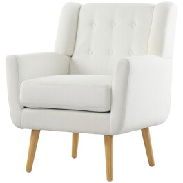 HOMCOM Armchair Living Room Wingback Chair Upholstered Tufted Lounge Chair Recliner with Teddy Fleece Look, Wooden Legs, Upholstered Chair for Bedroom, White | Aosom
