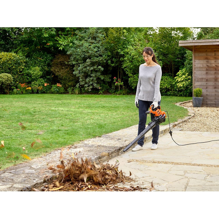 Black+Decker 3-in-1 Electric Leaf Blower/Vacuum BEBLV301 (3,000 Watts, with Shredder + attachable leaf rake, 72L collection bag backpack - high blowing speed & adjustable suction power)
