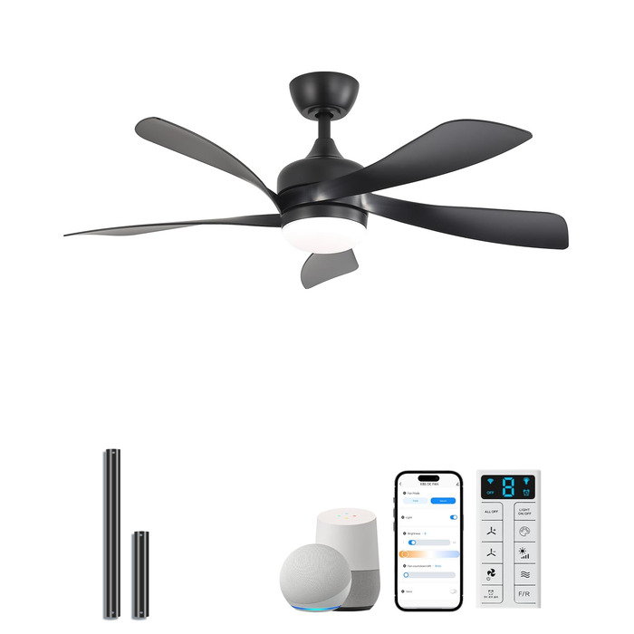 Стельовий вентилятор Sofucor Smart з підсвічуванням 132 см, сумісний з Alexa/APP, пульт, 3 режими світла, таймер, 6 швидкостей, тихий DC для вітальні (Чорний)