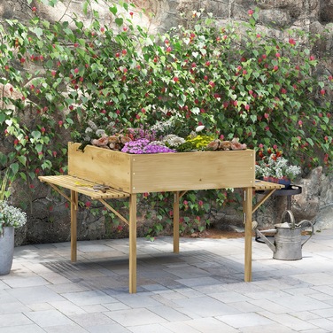 Outsunny Raised Garden Bed, Folding Cold Frame with 12 Dividers, Herb Garden Planter Box, Flower Box, 122x91.5x89cm with Natural Wood and Fleece Fabric