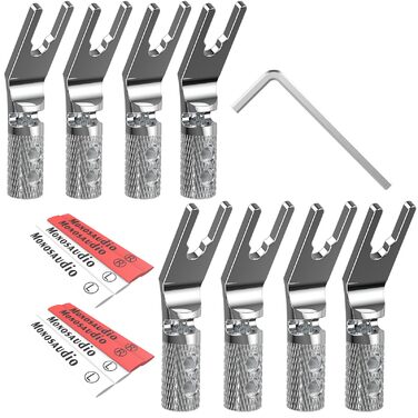 Конектори для акустичних кабелів Monosaudio SY1508R, позолочені (родий), Y-подібні плоскі клеми з гвинтовим затискачем, 8 шт. (для кабелів до 4,5 мм)