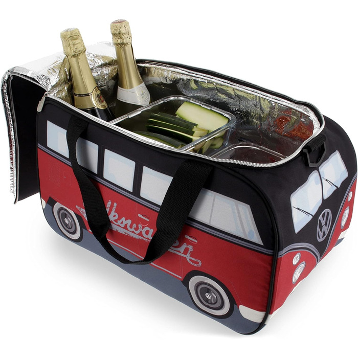 VW Collection - Volkswagen Hippie Bus T1 Camper Van Cooler Bag 25L (Red/Black)