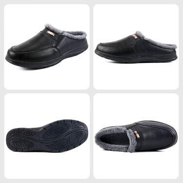 Чоловічі халапи шкіряні зимові теплі з плюшевою підкладкою, чорні, 40 EU