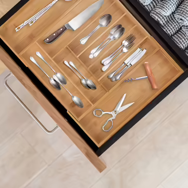 Relaxdays Extendable Bamboo Cutlery Box