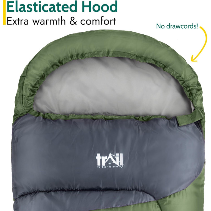 Дитячий спальний мішок Trail Mumienschlafsack 3 сезони для кемпінгу – 300gsm – для хлопчиків та дівчаток – з легким рюкзаком (Хакі)