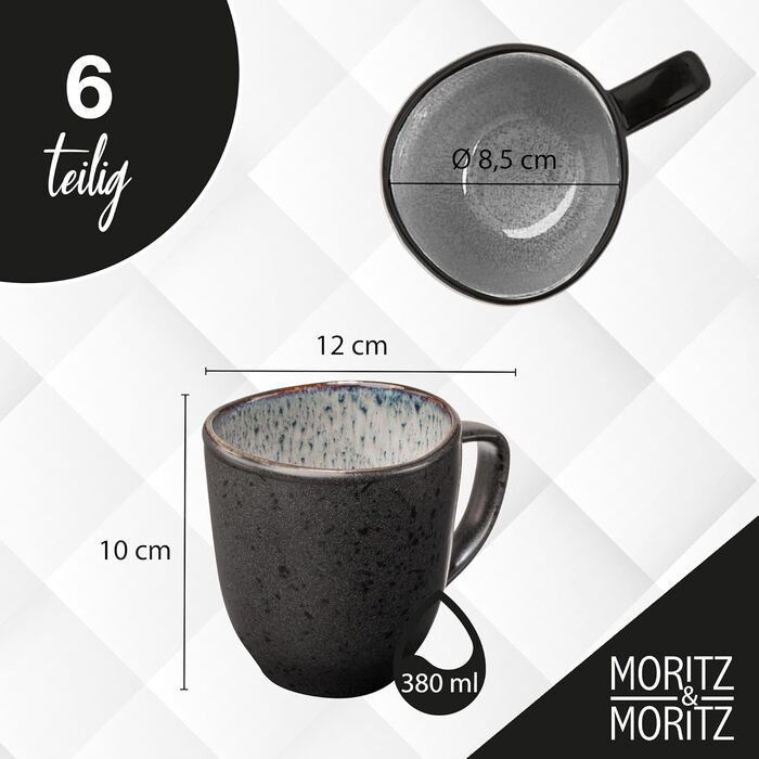 Набір келихів для кави Moritz & Moritz ORGANIC 6 шт. - сірий керамічний набір з неповторним градієнтом кольору, придатний для миття в посудомийній машині