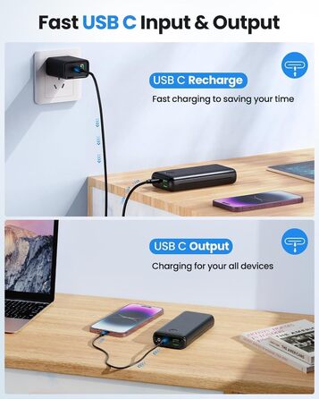 Power Bank JIGA 27000mAh 22.5W з PD 20W, USB-C, ліхтарик, чорний, сумісний з iPhone, Samsung, Huawei, iPad