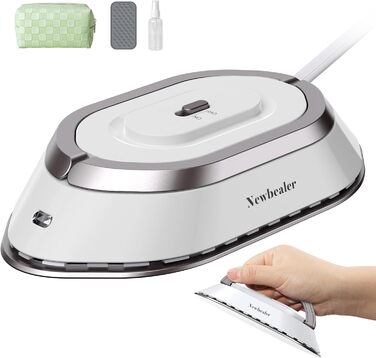 Міні-праска Newbealer для подорожей, 220V/120V, компактна праска для одягу (без пари), керамічна підошва, 150°C, з пульверизатором, чохлом та підставкою (срібна)