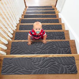 Килимки на сходи YISUN 15 шт., антиковзні, самоклейні, прямокутні 20x65 см, сірі. Для дітей, літніх людей та собак (внутрішній/зовнішній)