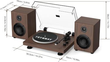 Програвач вінілових пластинок Bluetooth Walnuss з регульованим противагом, 33/45 об/хв, підтримка 7/10/12