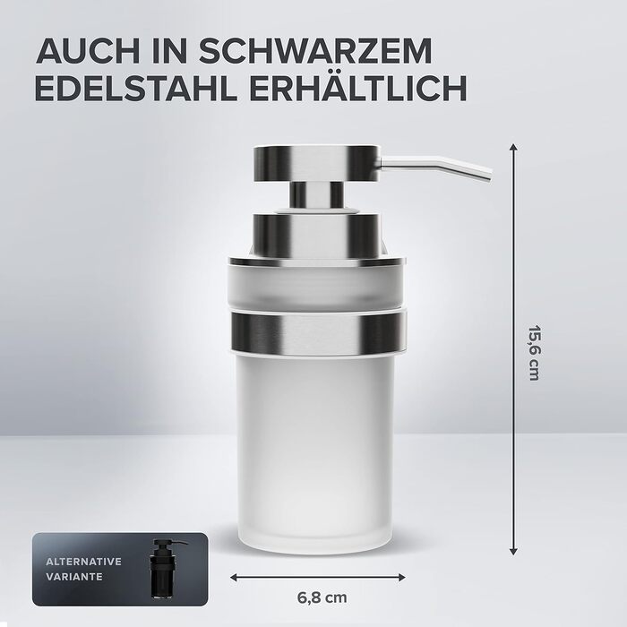 ovimar Soap Dispenser Kegnaes | Silver | Wall Mounting without Drilling | Made of Stainless Steel and White Glass | Extra Large Opening, Easy to Refill | For Bathroom or Kitchen | Hand Sanitizer Dispenser