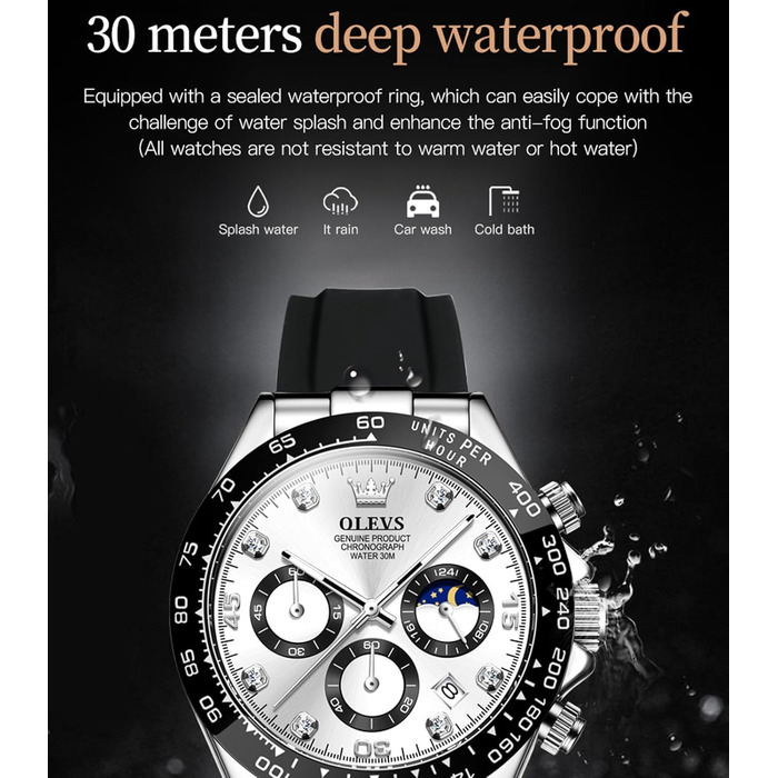 Годинники чоловічі OLEVS з хронографом, кварцові, світлові, сріблясті (2875-ilver)