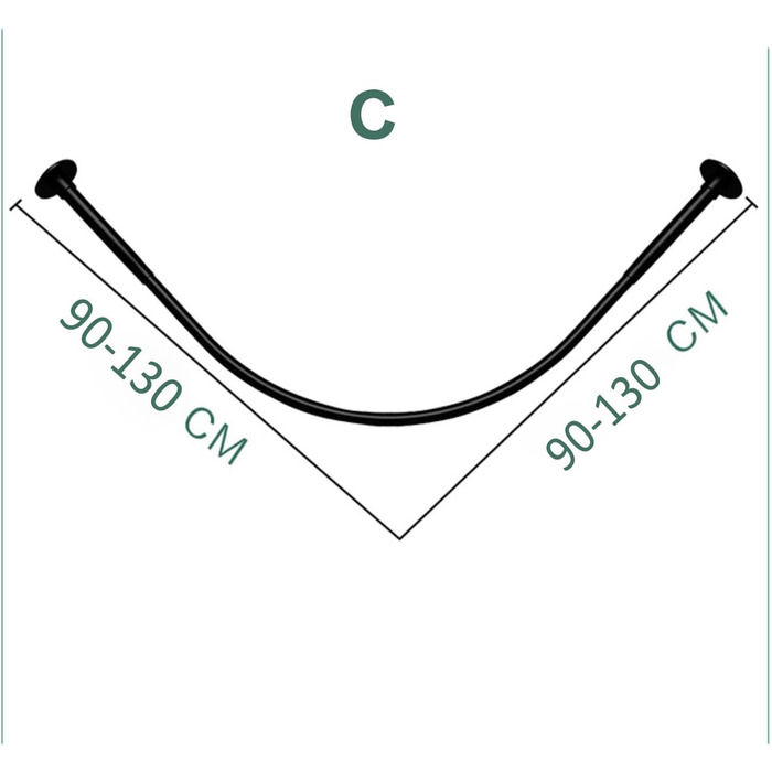 Штанга для душу, штанга для завіси для душу, кутова штанга для ванної кімнати (з кільцями для душу з нержавіючої сталі, без свердління) (70-95см x 90-130см)