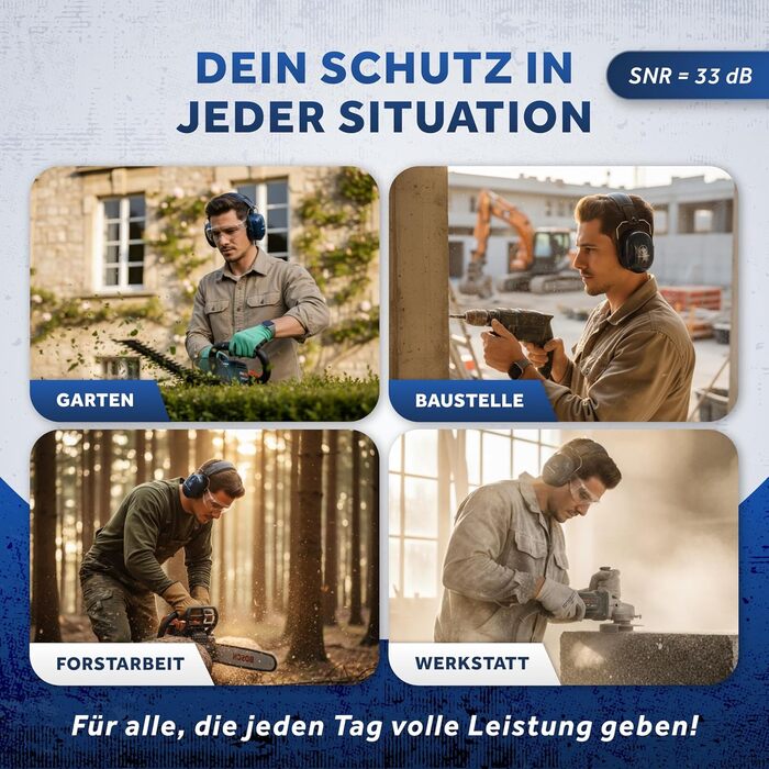 Schallwerk Work+ | Захисні навушники для роботи – регульовані навушники, високоякісні шумозаглушувачі – капсульні навушники для роботи та повсякденного використання (Темно-синій)