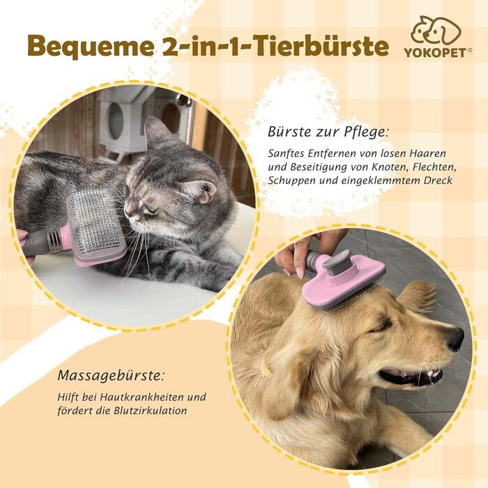 Щітка для собак та котів, видаляє підшерстя, самоочисна щітка для довгої та короткої шерсті, видаляє шерсть з одягу одним натисканням кнопки (рожева)