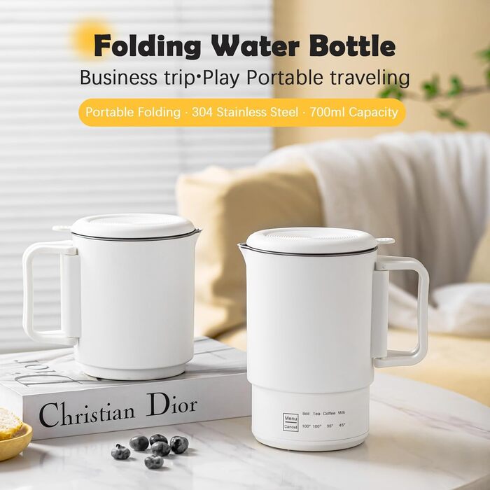 Електричний чайник 0.9л з нержавіючої сталі 304, 1360W, швидке кип'ятіння за 4-6 хв, класичний компактний дизайн, кнопка 1 натискання, автоматичне вимкнення та захист від перегріву, для дому, офісу та приготування кави (кремовий)