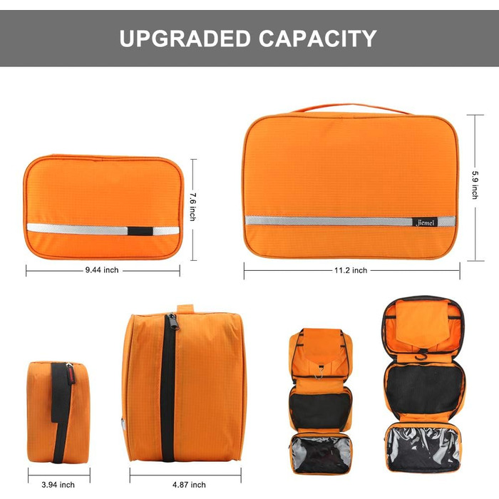 Сумка для душу Jieei, для підвішування, водонепроникна, для жінок та чоловіків, з 4 відділеннями, складна, компактна (L-помаранчевий, L)