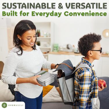 Everusely Bento Box: ланчбокс з нержавіючої сталі, 0,8 л, з контейнером для спецій та органайзером для перекусів (3 відділення)