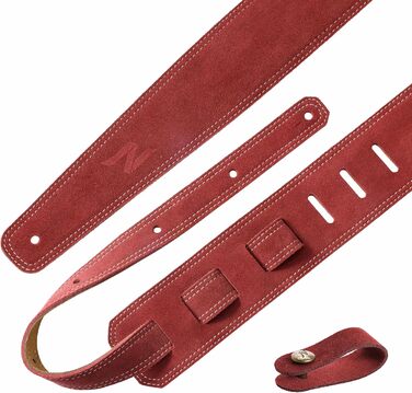Гітарний ремінь Nefelibata з повного нубуку, 2,5 см шириною, з м'якою підкладкою та петлею для кабелю, для акустичної, бас та електрогітари (Jujube Red)