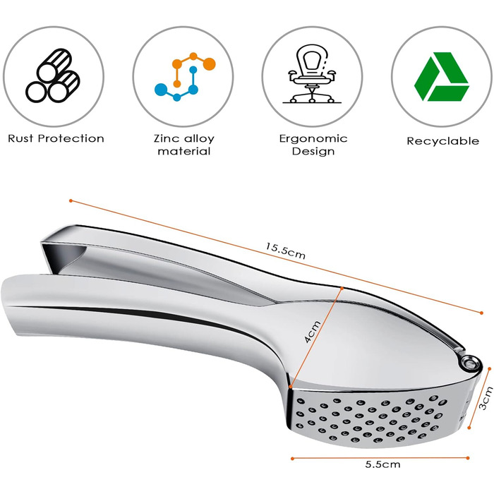 Пресс для часнику Fousenuk, не потребує очищення, зручний у використанні та легкий у чищенні, з цинкового сплаву