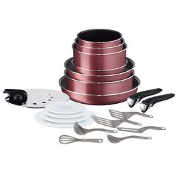 Набір посуду Tefal Ingenio Essential (20 предметів): каструлі, сковорідки, кришки та кухонне приладдя, червоний, для всіх типів плит (крім індукційних) та духовки