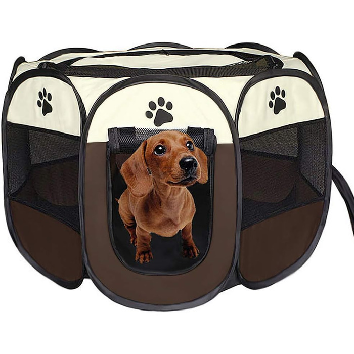 Тент-забіг для тварин Coolty, переносний вольєр для собак, котів та дрібних тварин, 91x91x58 см, коричневий