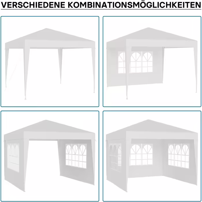 Wiltec Gazebo 3 x 3 m in White with UV Protection 50+, Garden Gazebo with Removable Sides, Party Tent with Windows for e.g. Terrace and Festival