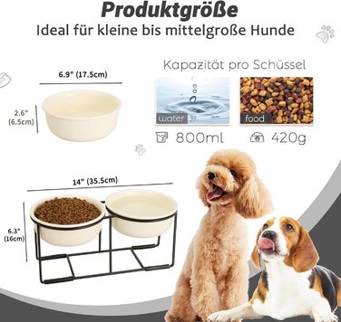 Набір мисок для собак на підставці, кераміка - 2 шт. Fressnapf, 800 мл, бежевий