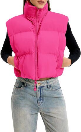 Жіноча степна жилетка з коміром-стійкою, блискавкою, коротка, рожева - розмір M