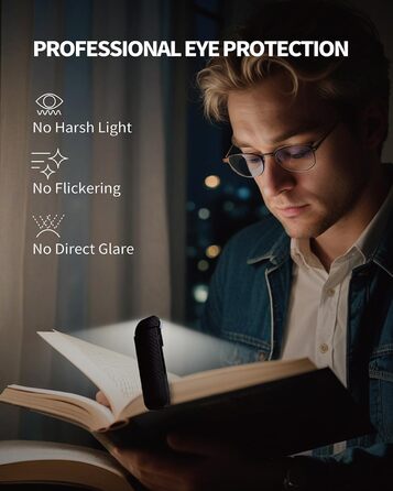 LED-ліхтарик для читання, перезаряджуваний, ультралегкий, 3 кольори (бурштиновий), 5 рівнів яскравості, диммер, модний, портативний, чорний/рожевий