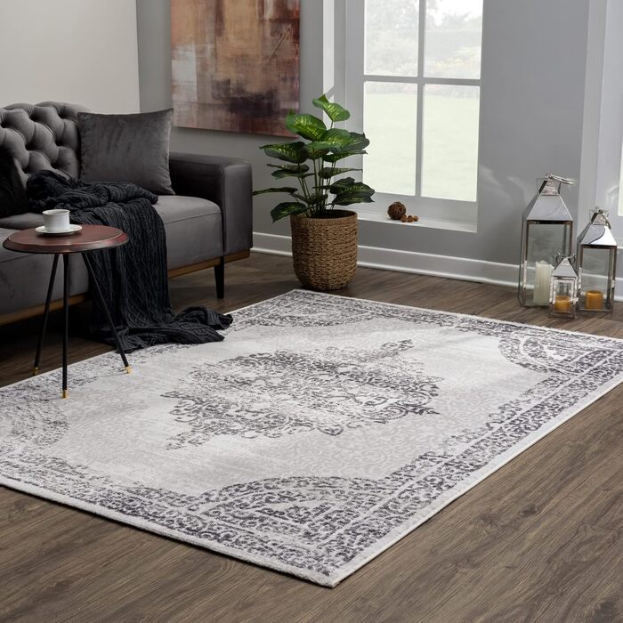 Килим SANAT Evra для вітальні - коротковорсовий килим з сучасним дизайном, 80x150 см та 160x220 см (світло-сірий)