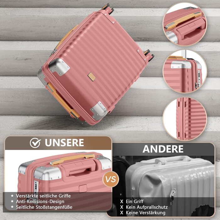 Набір валіз Joyway 3 шт. з жорстким корпусом, легкий PP, рожевий колір, з TSA замком та 4 колесами (20'+24'+28')