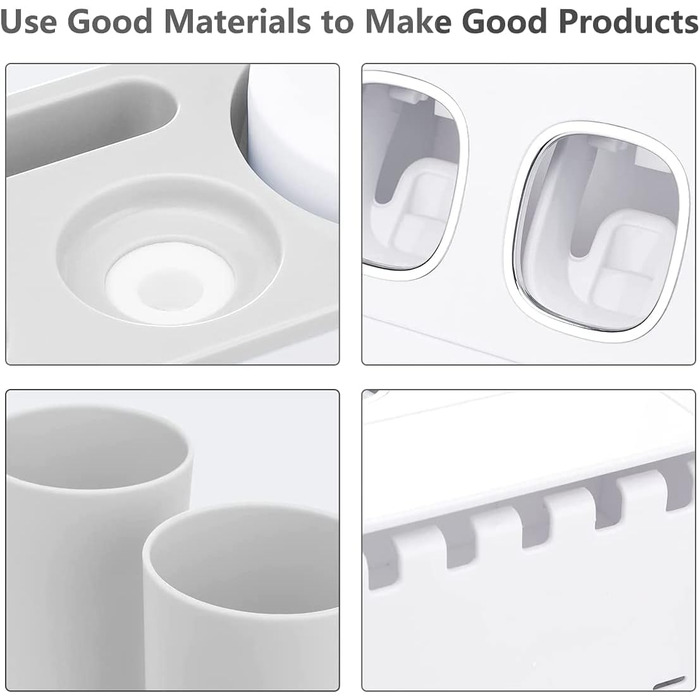 Toothbrush holder with toothpaste dispenser, wall-mounted for bathroom, bathroom organizer, storage accessory set for kids with 5 toothbrush holder slots