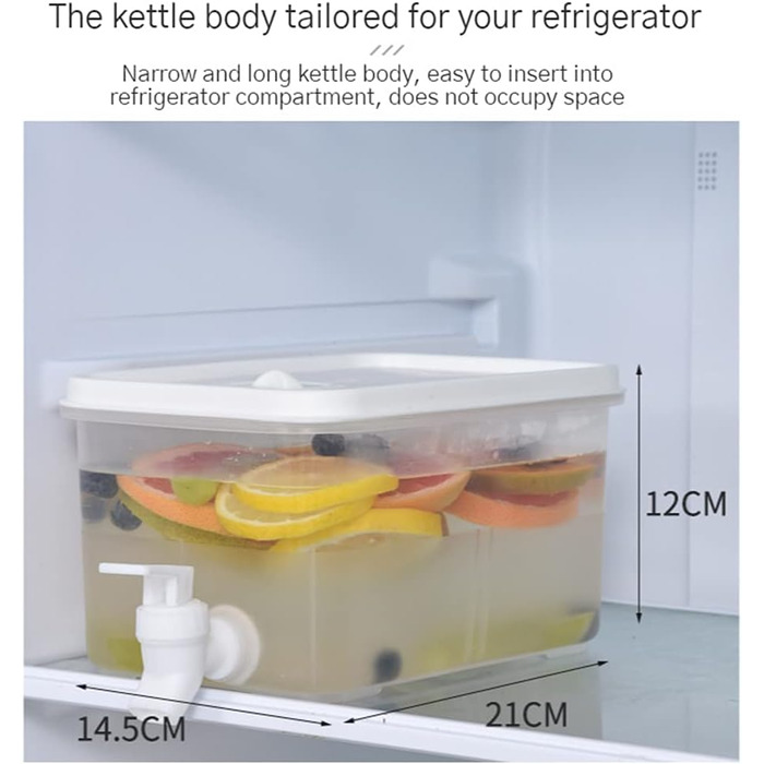 Drink dispenser with faucet, water dispenser for refrigerator, plastic water dispenser with lid, transparent, for parties, weddings, restaurant (5 l)