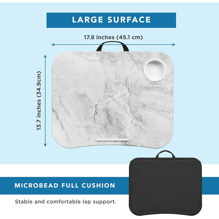 Підставка для ноутбука LapGear з тримачем для напоїв та кутом для пристроїв, білий мармур, до 15.6 дюймів