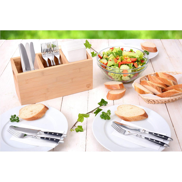 GRÄWE Bamboo Cutlery Holder with 3 Compartments