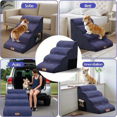 Сходинки для собак Eukue: 2/4 сходинки для маленьких собак до ліжка/дивану, з щільного пінополіуретану, портативні, знімний чохол (білий/синій)