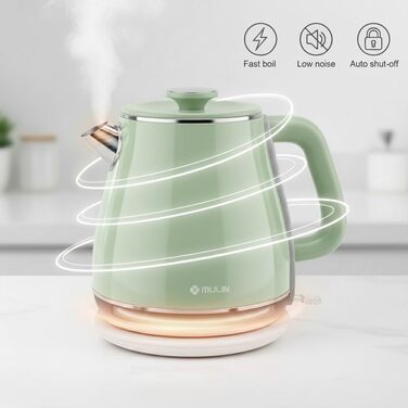 Електричний чайник MULIN Retro, 1.8 л, 2200 Вт, з поворотним підставою 360°, швидке кип'ятіння, автоматичне вимкнення, зелений