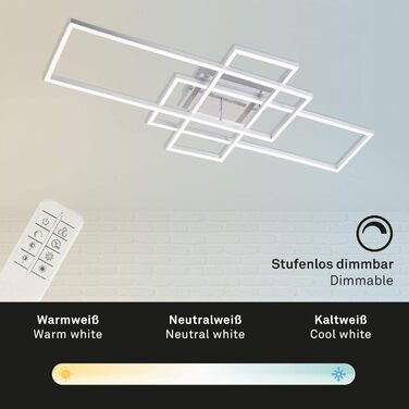 BRILONER - LED Ceiling Lamp with Remote Control, Dimmable, Adjustable from Warm White to Neutral White, Lamp, LED Ceiling Light, Living Room Lamp, Bedroom Lamp, Kitchen Lamp, 104x42x10 cm, Chrome-Aluminum