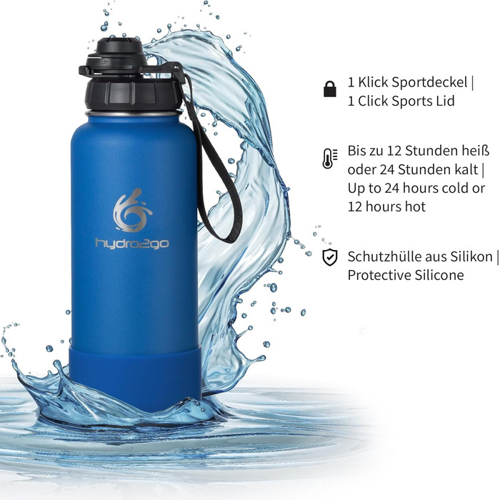 Термофляга Hydro2Go Edelstahl 950 мл з соломинкою, синя - ізольована, BPA-free, не протікає, для спорту та активного відпочинку