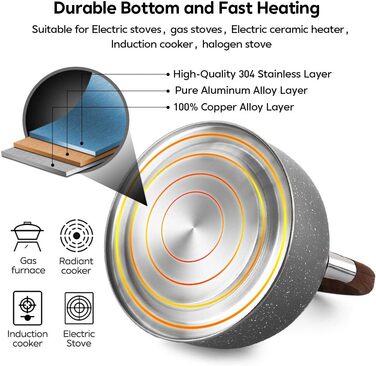 Чайник VONIKI з нержавіючої сталі 2,5 л з свистком для плити, з дерев'яною ручкою, сірий, для приготування чаю та як подарунок