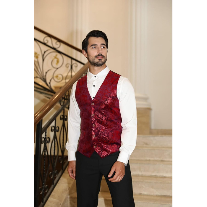 Жаккардова жилетка для чоловіків Allthemen: елегантна ансамблева жилетка для весілля та свят, червона (L)