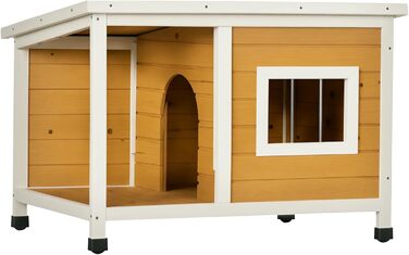 Будка для собак PawHut з соснового дерева з терасою та підйомним дахом, для маленьких собак, внутрішня та зовнішня, вологостійка, помаранчевого кольору, 85,5 x 62 x 60 см