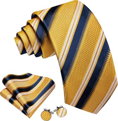 Чоловічий подарунковий набір: краватка в смужку, краватки-кліпса, кишеньковий хустинка, запонки, золото, темно-синій, для весілля, ділових зустрічей, свят