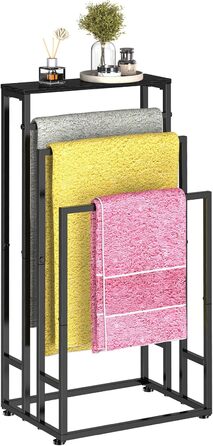 Підставка для рушників стояча, 3-ярусна з полицею з дерева, металева з регульованими ніжками, для ванної кімнати та спальні, 40x30x82 см, чорна