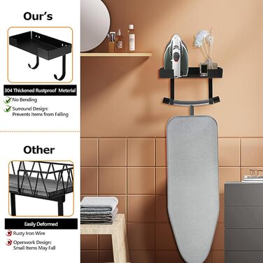 Кріплення для прасувальної дошки настінне, 32*15.7 см. Настінне кріплення для прасувальної дошки з нержавіючої сталі з металевими гачками. Тримач для прасувальної дошки, кріплення для праски на стіну, підходить для прасувальних дошок T/Y форми.