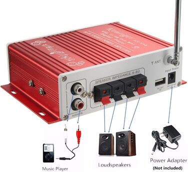 Міні Bluetooth Hi-Fi стерео аудіо підсилювач WINGONEER з бас-бустером, підтримка FM, MP3, TF, USB, DVD, 12V для авто і мотоцикла