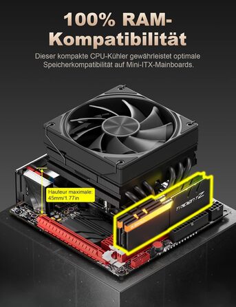 upHere Охолоджувач CPU H85KC6 (чорний): Низькопрофільний кулер з ARGB підсвічуванням для AMD AM4/AM5 та Intel 1700, 85мм висота, 6 heatpipes, 180W TDP